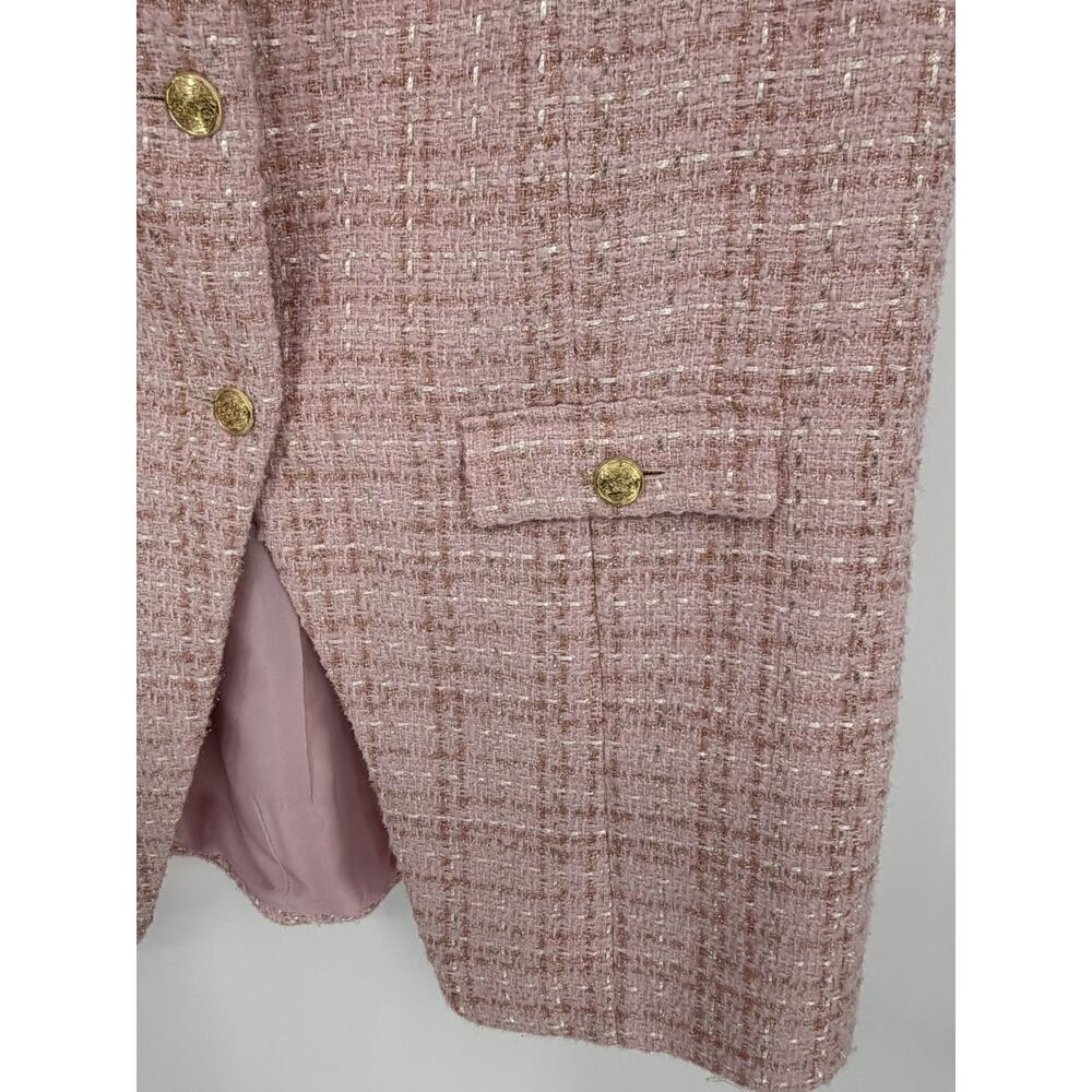 NWT Rachel Zoe XL Pink Tweed Vest Gold Button Sleeveless Blazer Jacket - Picture 7 of 9